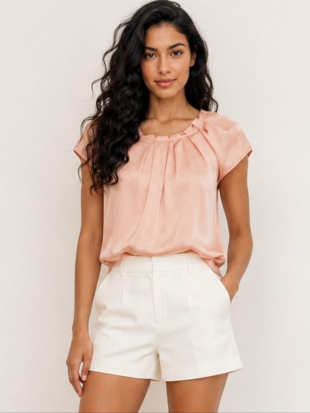 Lauren Conrad Blush Pink Floral Jacquard Pleated Blouse Top Small Feminine